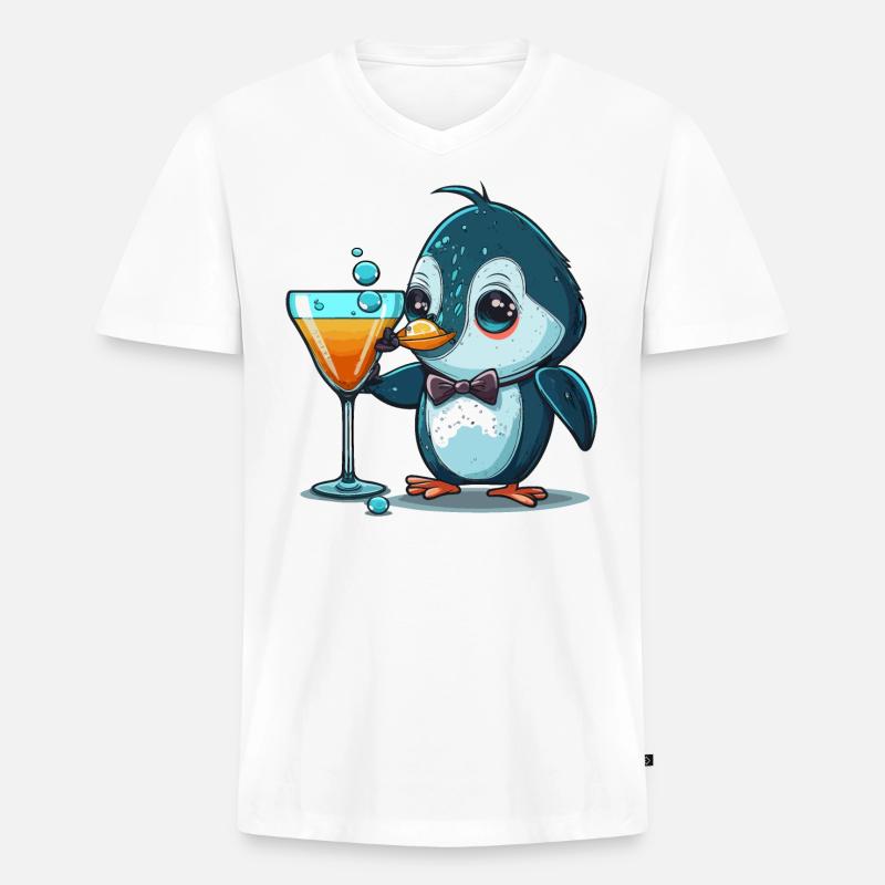 Ausgefallener Pinguin - Männer Premium Bio T-Shirt mit V-Ausschnitt - Weiß
