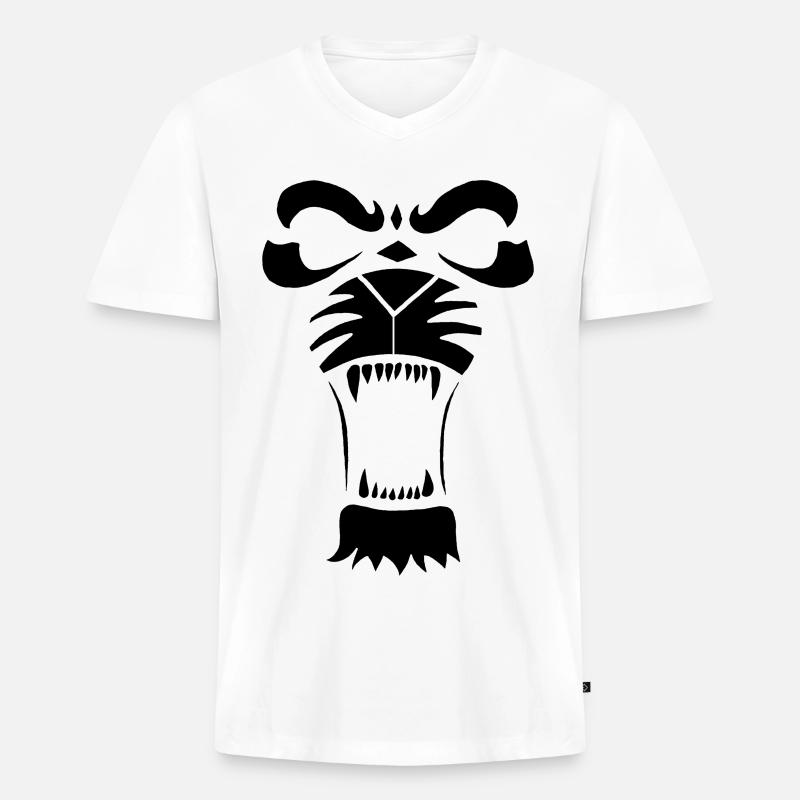 Raublöwe oder Tiger (Schwarz) - Männer Premium Bio T-Shirt mit V-Ausschnitt - Weiß