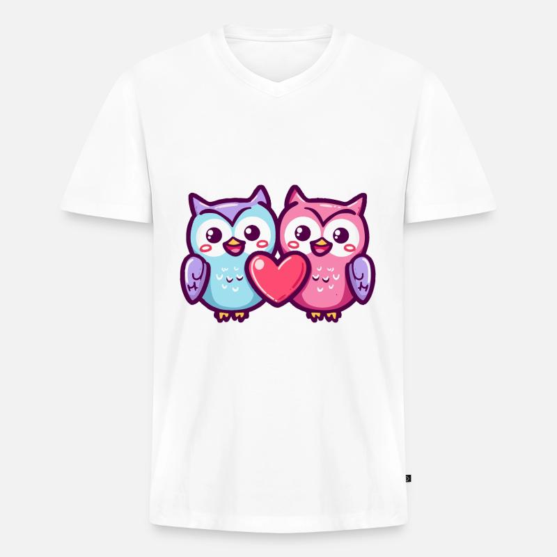 Eule Comic Paar Liebe - Männer Premium Bio T-Shirt mit V-Ausschnitt - Weiß