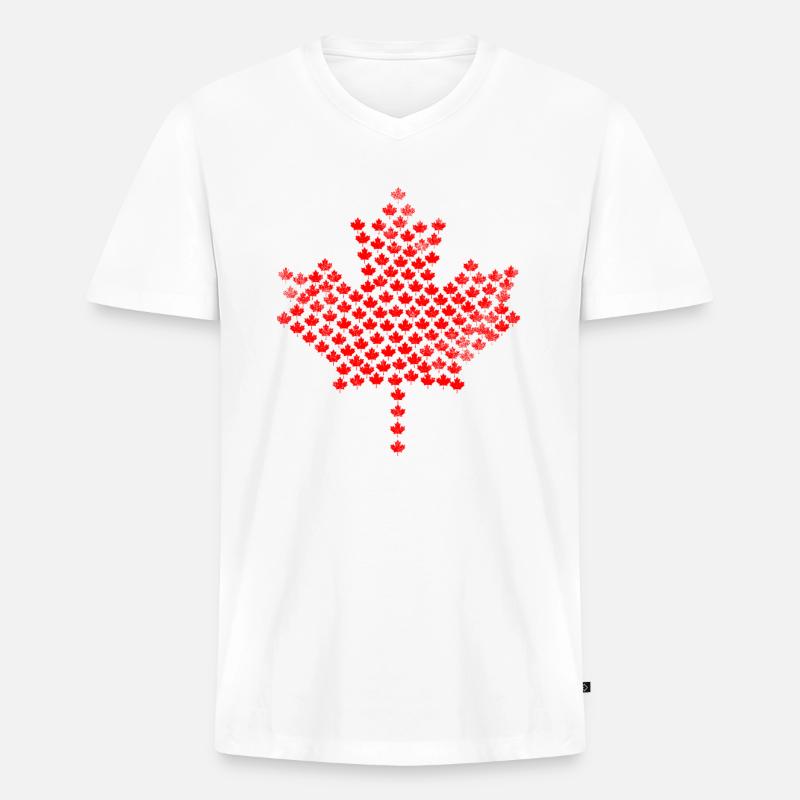 Kanada Ahornblatt - Männer Premium Bio T-Shirt mit V-Ausschnitt - Weiß