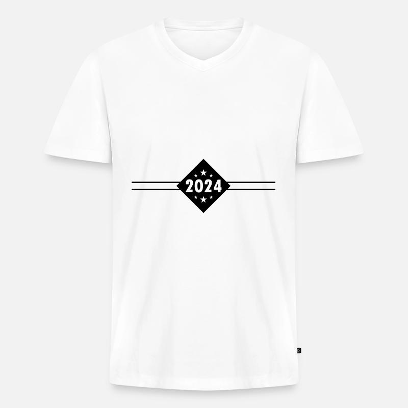 Icône de l’année 2024 - T-shirt encolure en V Premium bio Homme - blanc