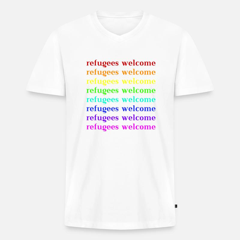 Refugees Welcome Geschenkidee - Männer Premium Bio T-Shirt mit V-Ausschnitt - Weiß