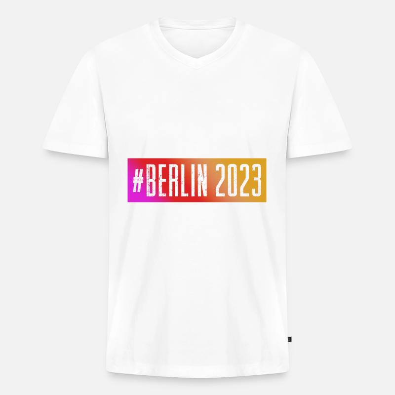 Berlin 2023 - Männer Premium Bio T-Shirt mit V-Ausschnitt - Weiß