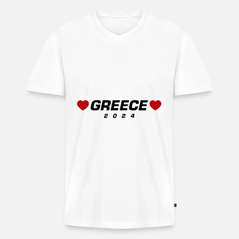 Greece 2024 Herz - Männer Premium Bio T-Shirt mit V-Ausschnitt - Weiß