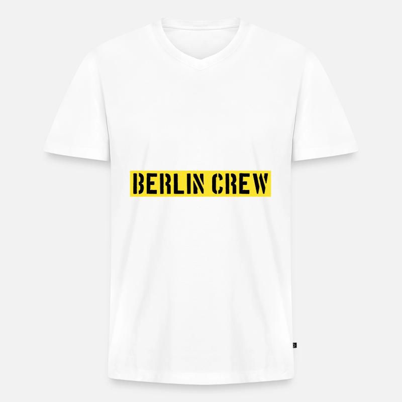 Berlin Crew - Männer Premium Bio T-Shirt mit V-Ausschnitt - Weiß