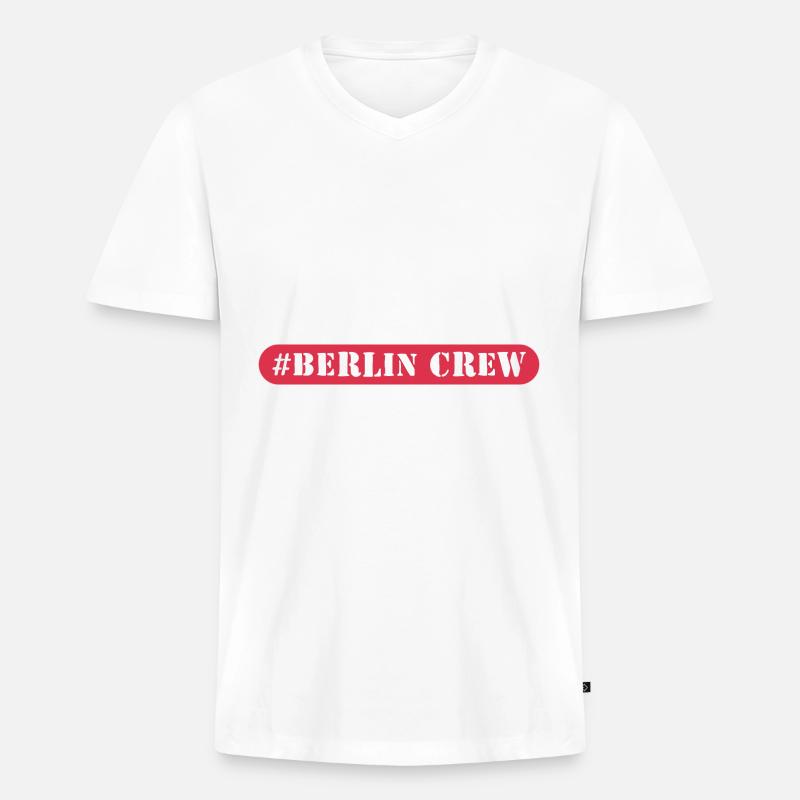 Berlin Crew - Männer Premium Bio T-Shirt mit V-Ausschnitt - Weiß