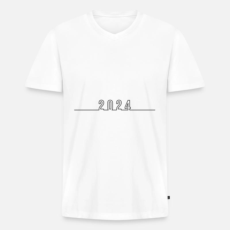 2024 Jahr - Männer Premium Bio T-Shirt mit V-Ausschnitt - Weiß