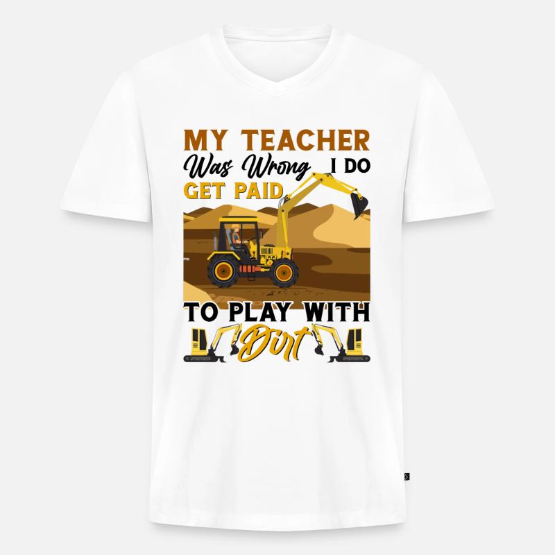 Baggerfahrer Bagger Führerschein Retro Bagger - Männer Premium Bio T-Shirt mit V-Ausschnitt - Weiß