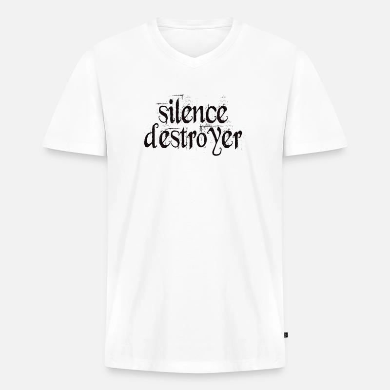 Silence Destroyer Zerstörer der Stille - Männer Premium Bio T-Shirt mit V-Ausschnitt - Weiß