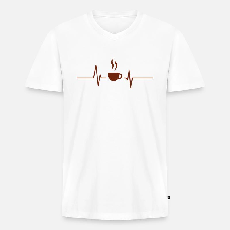 Kaffee - Herzschlag Herzfrequenz - Männer Premium Bio T-Shirt mit V-Ausschnitt - Weiß