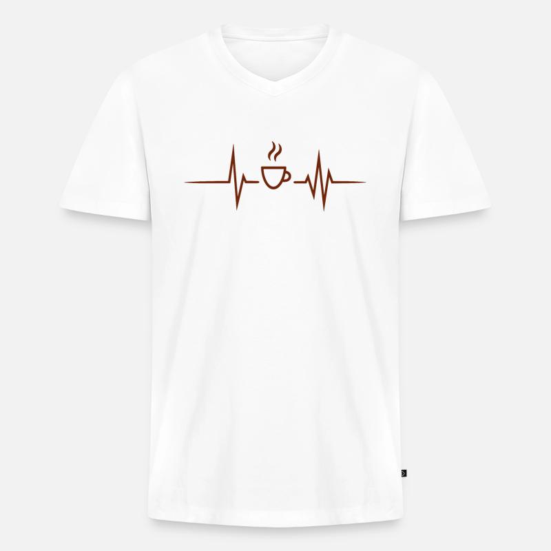 Kaffee - Herzschlag Herzfrequenz - Männer Premium Bio T-Shirt mit V-Ausschnitt - Weiß