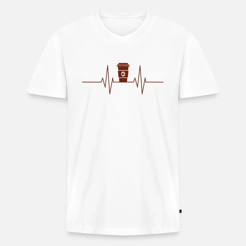 Kaffee - Herzschlag Herzfrequenz - Männer Premium Bio T-Shirt mit V-Ausschnitt - Weiß