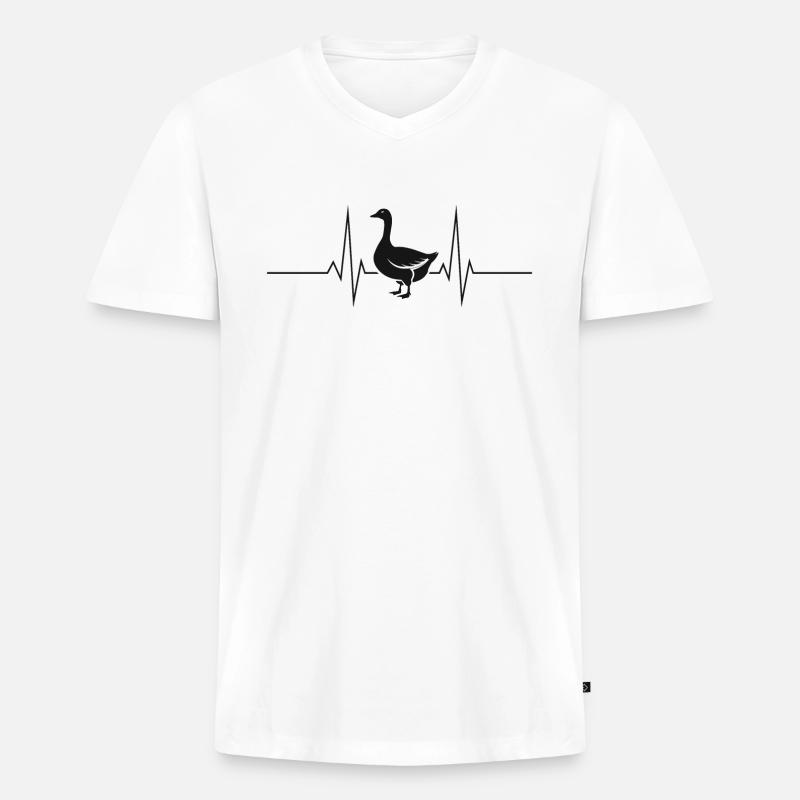 Gans Gänse Herzschlag Herzfrequenz - Männer Premium Bio T-Shirt mit V-Ausschnitt - Weiß