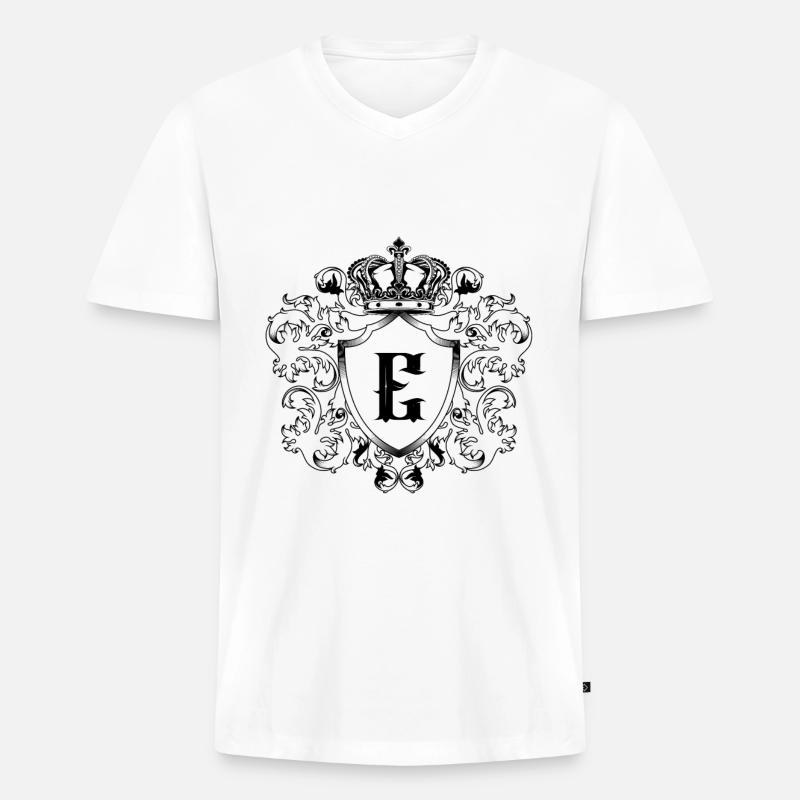 E Buchstabe Wappen - Männer Premium Bio T-Shirt mit V-Ausschnitt - Weiß