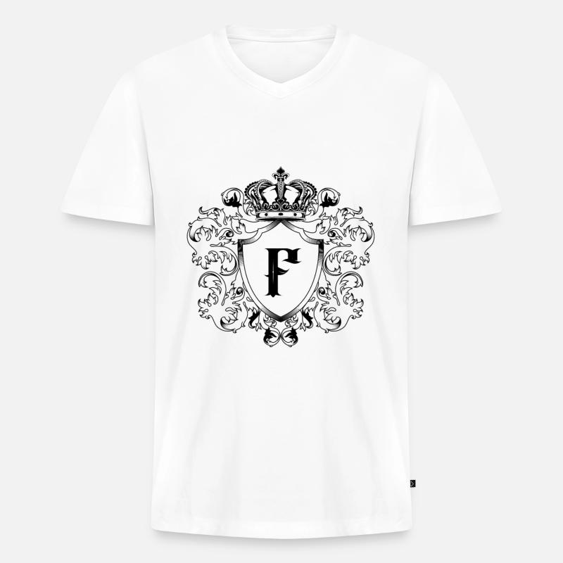 F Buchstabe Wappen - Männer Premium Bio T-Shirt mit V-Ausschnitt - Weiß