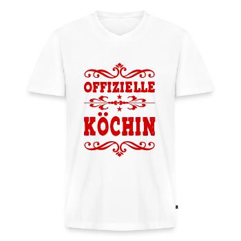 Premium Köchin - Männer Premium Bio T-Shirt mit V-Ausschnitt - Weiß - Vorne - Nico (187cm)