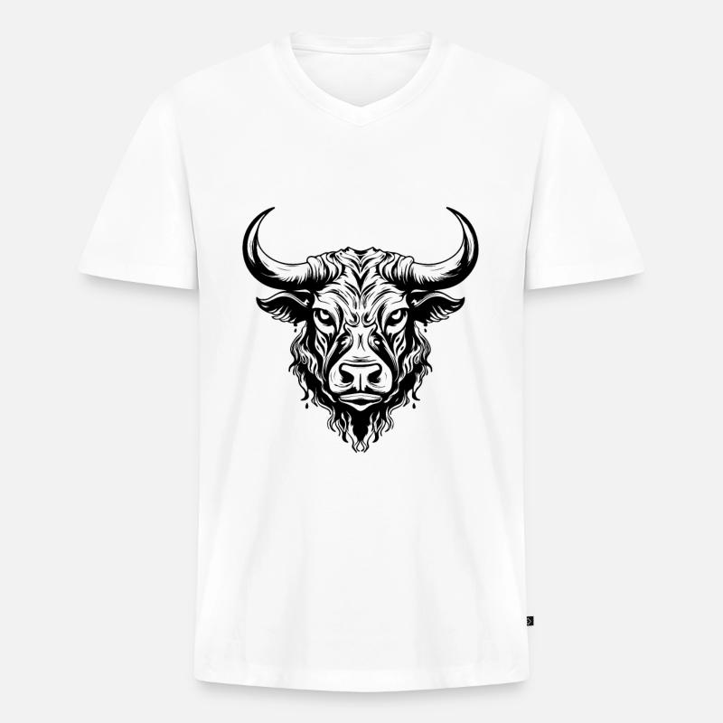 Bulle Kopf Stier Taurus - Männer Premium Bio T-Shirt mit V-Ausschnitt - Weiß