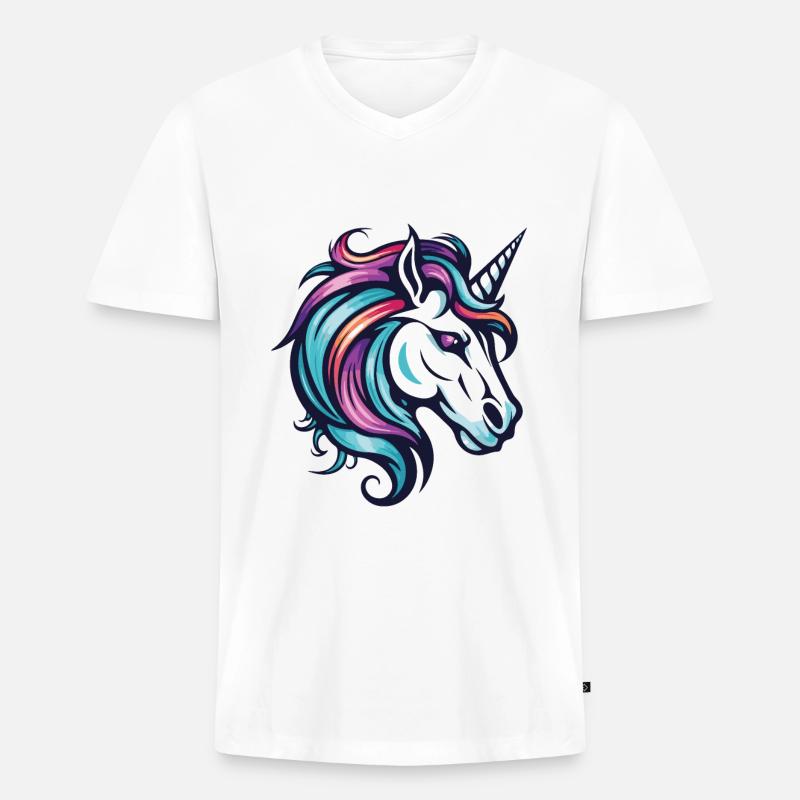 Einhorn Kopf - Männer Premium Bio T-Shirt mit V-Ausschnitt - Weiß