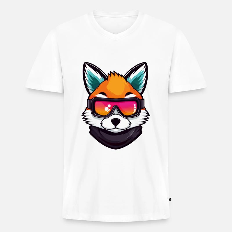 Fuchs Ski Brille Comic - Männer Premium Bio T-Shirt mit V-Ausschnitt - Weiß