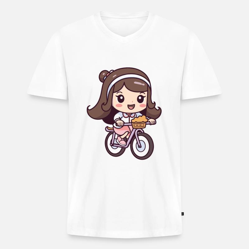 Fahrrad Mädchen Comic - Männer Premium Bio T-Shirt mit V-Ausschnitt - Weiß