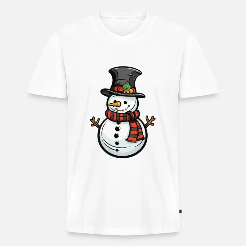 Schneemann Winter Comic - Männer Premium Bio T-Shirt mit V-Ausschnitt - Weiß