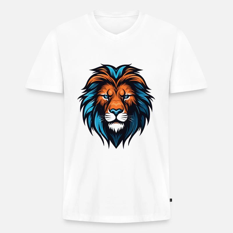 Löwe Kopf - Männer Premium Bio T-Shirt mit V-Ausschnitt - Weiß