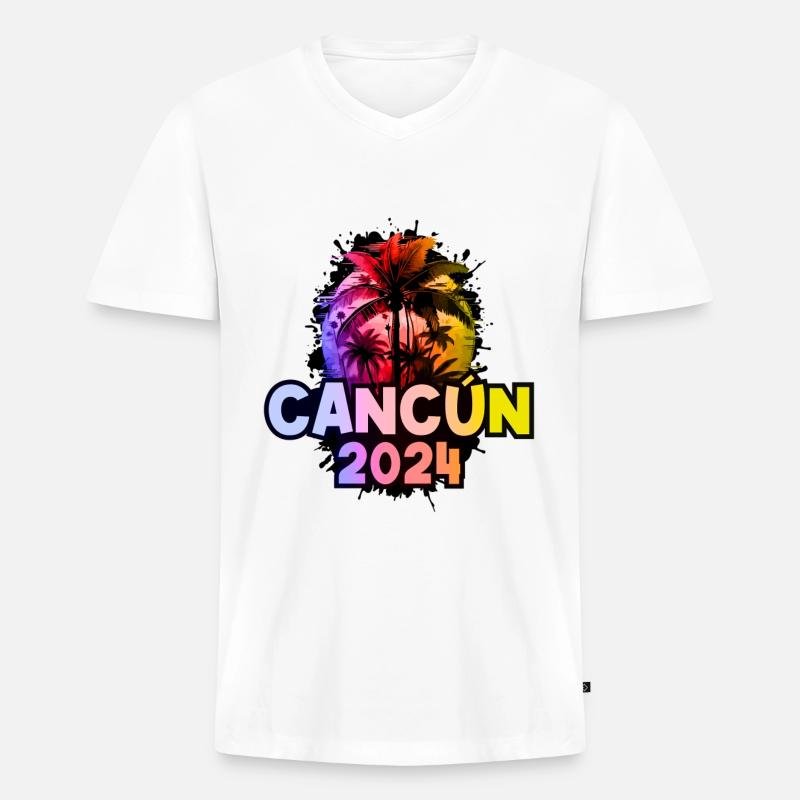 Cancun 2024 Urlaub Bunt - Männer Premium Bio T-Shirt mit V-Ausschnitt - Weiß