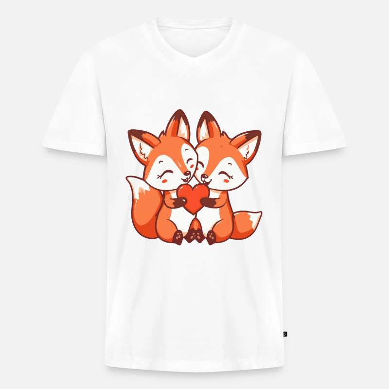 Fuchs Comic Paar Liebe - Männer Premium Bio T-Shirt mit V-Ausschnitt - Weiß