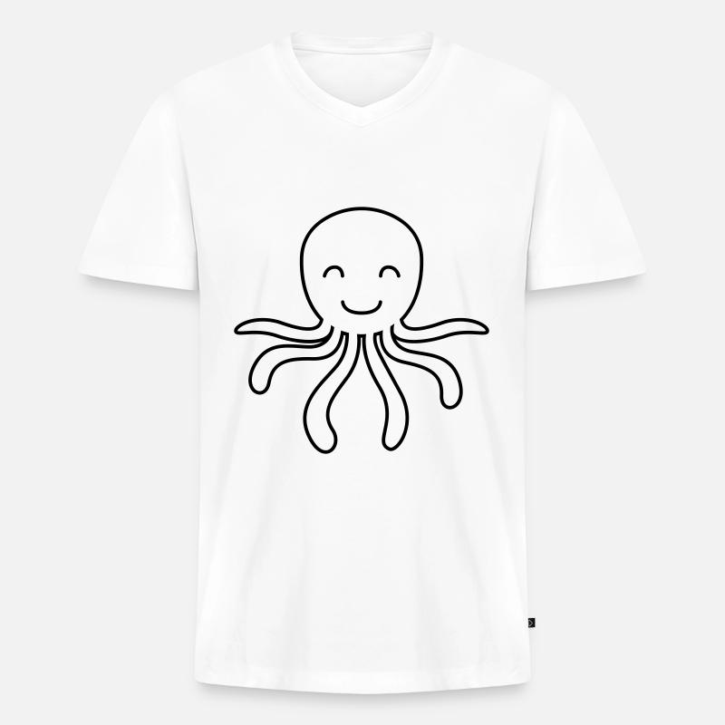 Krake Comic Tier - Männer Premium Bio T-Shirt mit V-Ausschnitt - Weiß