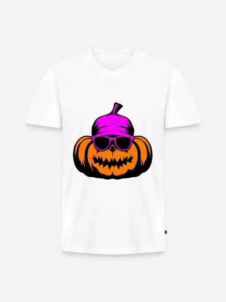 Pumpkin Halloween Cool - Men's Premium Organic T-shirt with V-neck - white