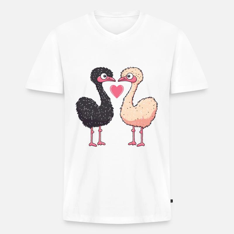 Strauß Comic Paar Liebe - Männer Premium Bio T-Shirt mit V-Ausschnitt - Weiß