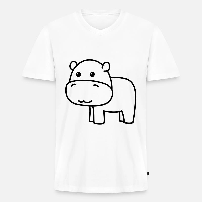 Nilpferd Comic Tier - Männer Premium Bio T-Shirt mit V-Ausschnitt - Weiß