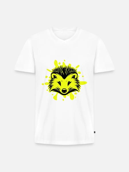 Igel Tier - Männer Premium Bio T-Shirt mit V-Ausschnitt - Weiß