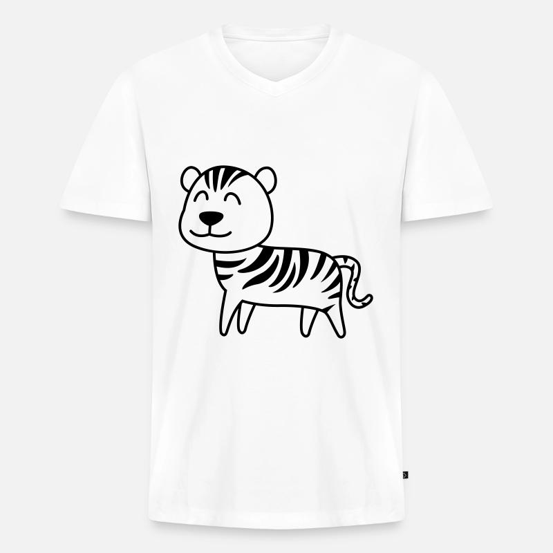 Tiger Comic Tier - Männer Premium Bio T-Shirt mit V-Ausschnitt - Weiß