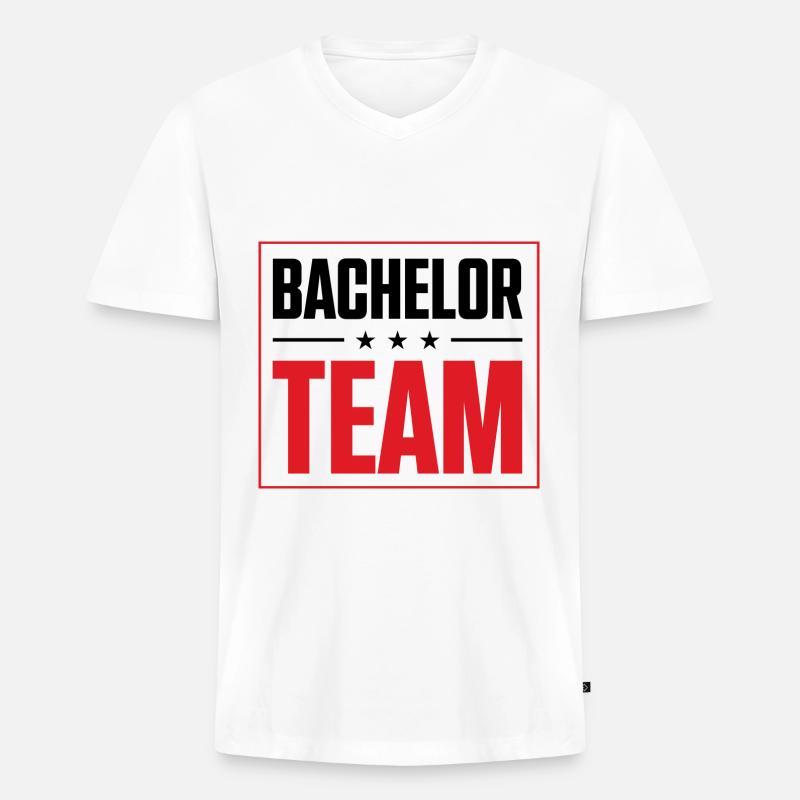 Bachelor Team - Männer Premium Bio T-Shirt mit V-Ausschnitt - Weiß