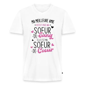 Ma Meilleure Amie N'est Pas Ma Soeur De Sang Elle - T-shirt encolure en V Premium bio Homme - blanc - Devant - Nico (187cm)