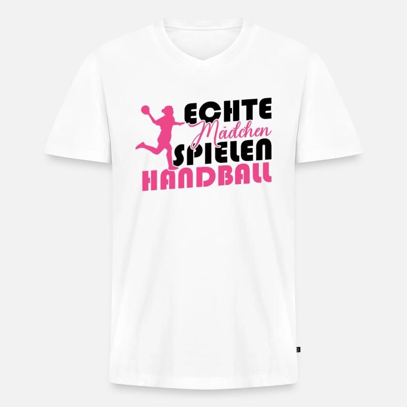 Echte Mädchen spielen Handball - Männer Premium Bio T-Shirt mit V-Ausschnitt - Weiß