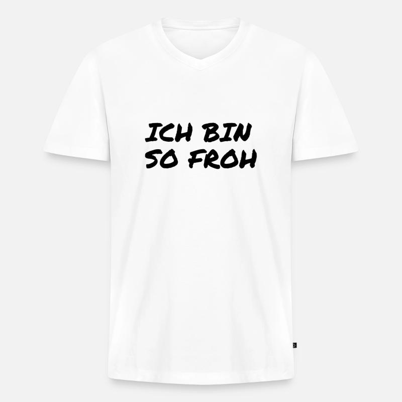 glücklich - Männer Premium Bio T-Shirt mit V-Ausschnitt - Weiß
