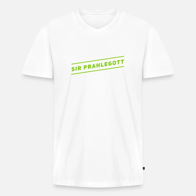 Sir Prahlegott - Männer Premium Bio T-Shirt mit V-Ausschnitt - Weiß