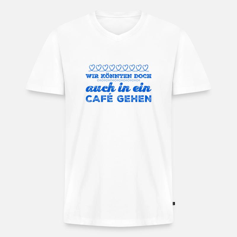 ab ins Cafe - Männer Premium Bio T-Shirt mit V-Ausschnitt - Weiß