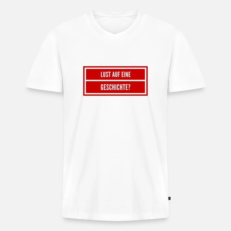 Bock auf eine Geschichte? - Männer Premium Bio T-Shirt mit V-Ausschnitt - Weiß
