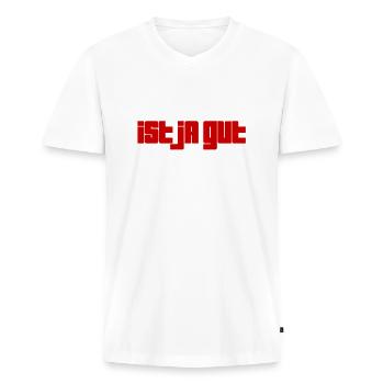 bleib cool - Männer Premium Bio T-Shirt mit V-Ausschnitt - Weiß - Vorne - Nico (187cm)