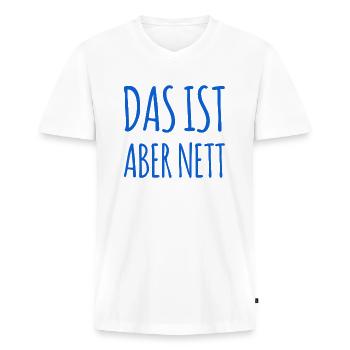wie freundlich - Männer Premium Bio T-Shirt mit V-Ausschnitt - Weiß - Vorne - Nico (187cm)
