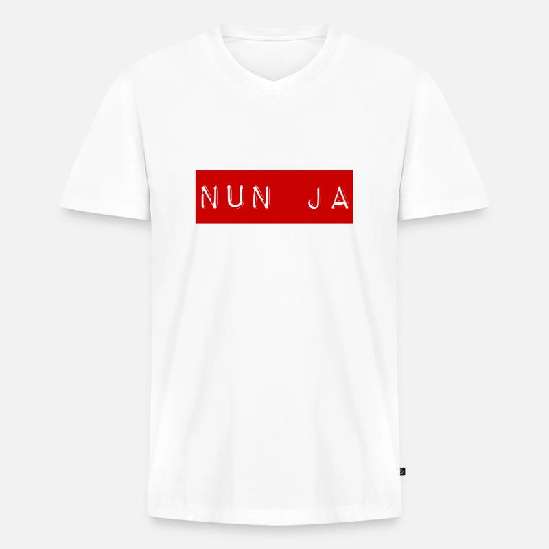 nun ja - Männer Premium Bio T-Shirt mit V-Ausschnitt - Weiß