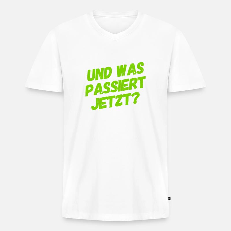 ich bin so gespannt - Männer Premium Bio T-Shirt mit V-Ausschnitt - Weiß