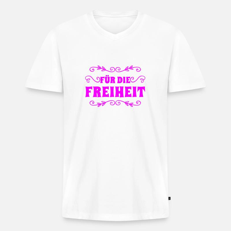 Freiheit - Männer Premium Bio T-Shirt mit V-Ausschnitt - Weiß