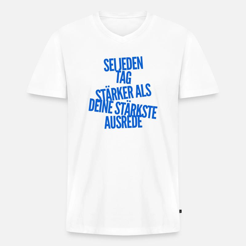sei stark - Männer Premium Bio T-Shirt mit V-Ausschnitt - Weiß