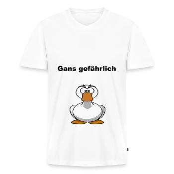 Gans gefährlich Tier Comic Wortspiel Geschenkidee - Männer Premium Bio T-Shirt mit V-Ausschnitt - Weiß - Vorne - Nico (187cm)