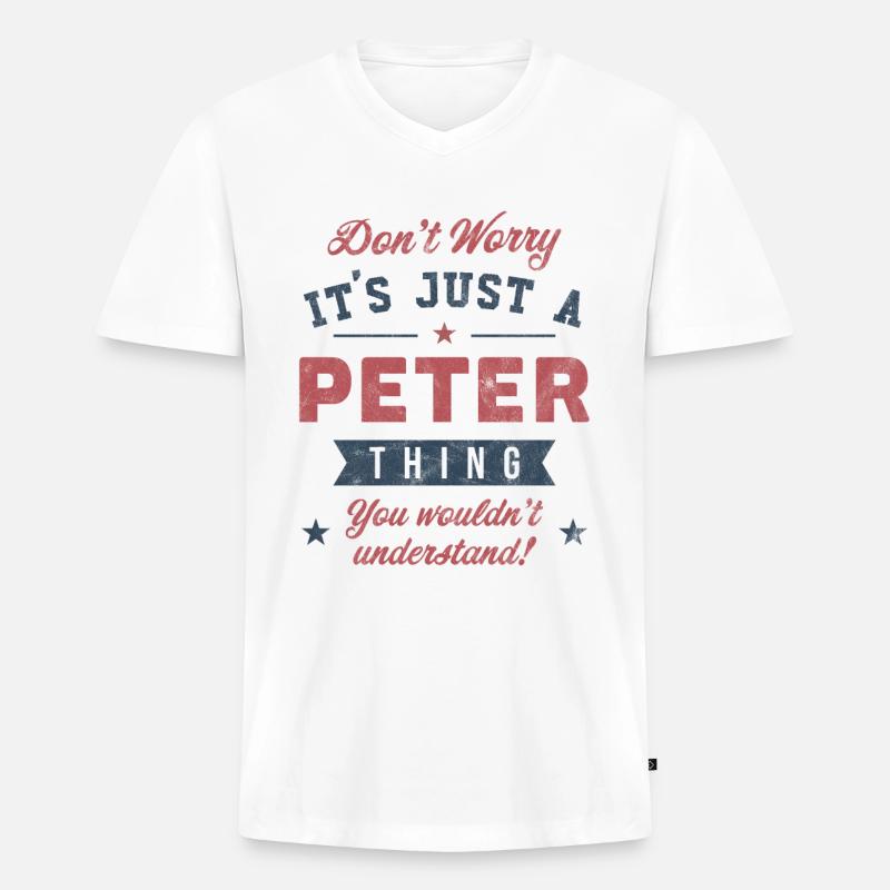 Es ist eine Peter-Sache - Männer Premium Bio T-Shirt mit V-Ausschnitt - Weiß