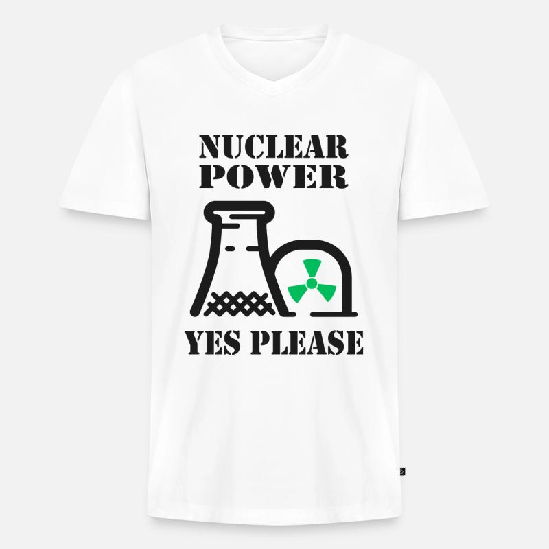 Atomkraft, Ja bitte, Kernenergie - Männer Premium Bio T-Shirt mit V-Ausschnitt - Weiß